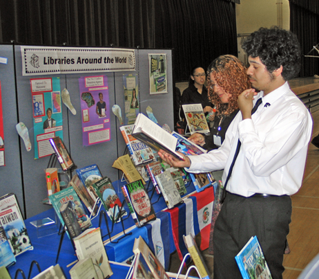Students browsing the Media Center display (2006)