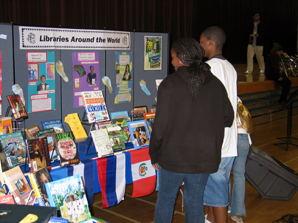 Students browsing through the Media Center display at the World's Fair (2006)