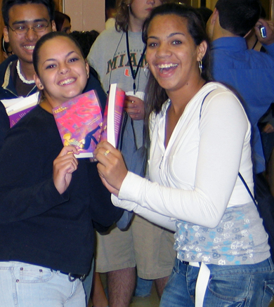 Excitied SMSH students with thier autographed copies of Backstage pass (2007)